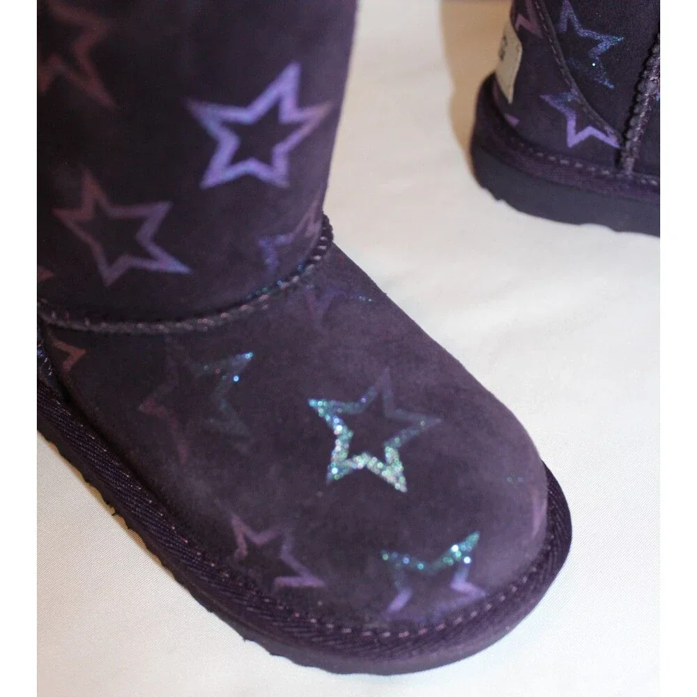 NIB UGG TODDLER CLASSIC‎ SHORTS STARS SUEDE SHEARLING LINED BOOTS PURPLE 6